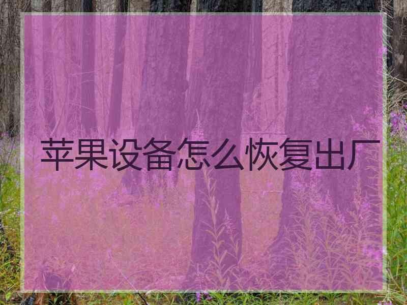 苹果设备怎么恢复出厂