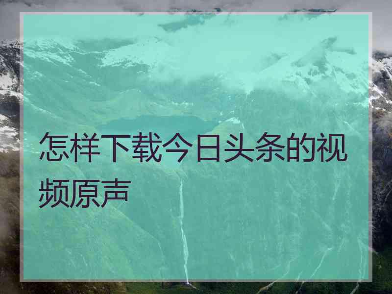 怎样下载今日头条的视频原声